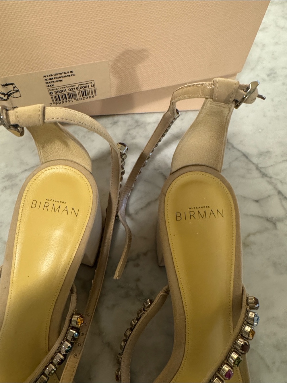 Alexandre Birman Nude Suede Sandals with Multi-Color Crystal Straps - Picture 7 of 8